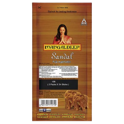 ITC Mangaldeep Sandal Ziplock Puja Agarbatti 108 pcs
