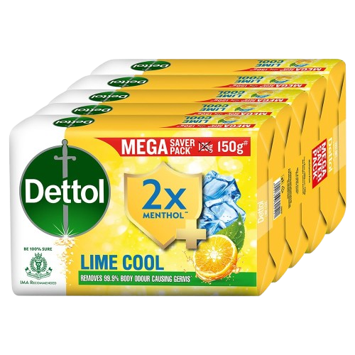 Dettol Lime Cool Bathing Soap Bar with 2x Menthol, 150gm- Pack of 5