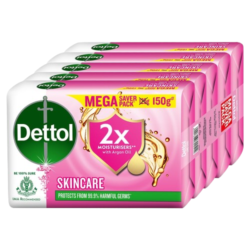 Dettol Skincare Moisturizing Beauty Bathing Soap Bar with Argan Oil (750gm) | Softer Skin, 150gm, Pack of 5