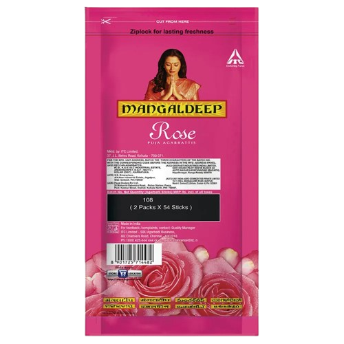 ITC Mangaldeep Rose Ziplock Puja Agarbatti 108 pcs